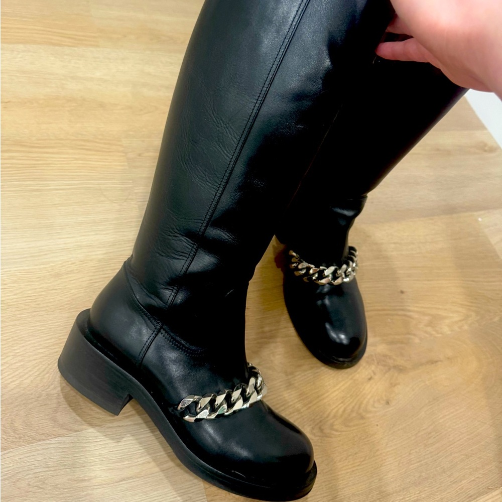 Givenchy Black Over the Knee Boots with Silver Chain